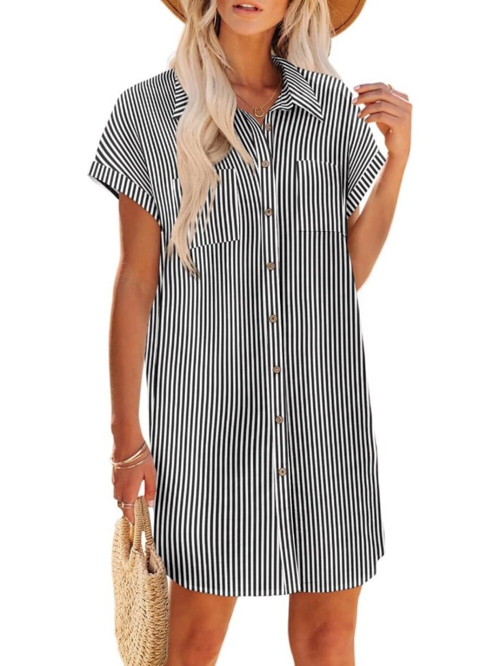 Casual Mini Beach Dress for Women | Cotton Button Down Short Sleeve Summer Dress